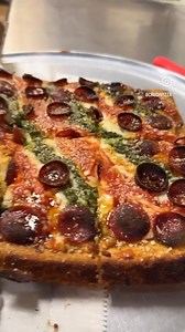 Feeling festive with our Vodka, Pesto, Pepperoni & hot honey Sicilian pizza 🔥🍯🍕💥 Order now at CrushPizza.com | Crush Pizza