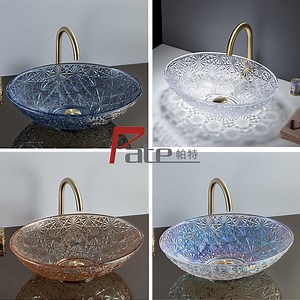 [Hot Item] Popular Vessel Shape Lavabo Glass Luxury Crystal Glass Basin Bathroom Counter Top Oval Bathroom crystal Washbasin Glass Sink