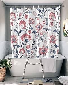 Amazon.com: Split Shower Curtain for Transfer Bench, Red Floral Shower Curtain for Bath Tub, Summer Watercolor Botanical Flower Leaf Waterproof Fabric Bathroom Curtains Set with Hooks and 2 Vertical Slits 72"x72" : 居家與廚房