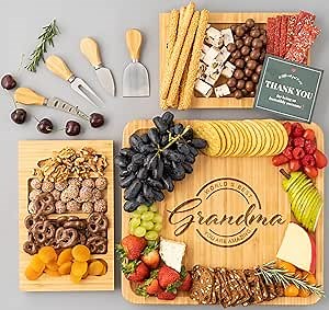 Birthday Gifts for Grandma | Thoughtful Gift for Grandmothers | Best Grandmother Ever Gift | Unique Kitchen Presents for Grandmas | Cheese Board Charcuterie Set with 4 Knives