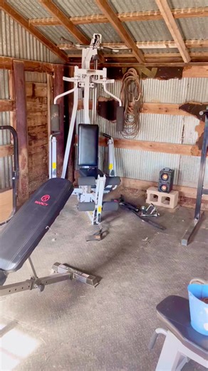 We turned one of our coops into a gym. That farm life! #gym #gymrat #beastmode #chickencoop #coop #chickens #farm #homestead #transform #weights | Kara’s chicken coop