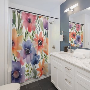 Summer Watercolor Flowers Shower Curtain - Etsy