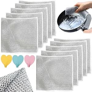 Metallic Cleaning Fiber Cloth Kit, Metal Metalic Multipurpose Wire Miracle Dishwashing Rags, Stainless Steel Scrubber Pads, 7.87" x 7.87" Cleaning Rag