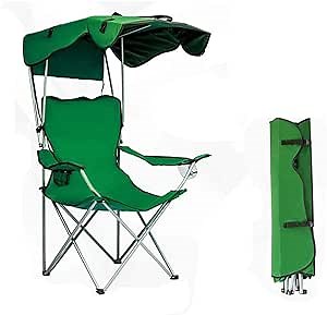 Camping Chairs with Canopy, Portable Quad Lawn Chair for Adults, Folding Recliner Chair with Shade and Cup Holder Outdoor Events,Support 350 LBS… Green