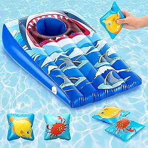 ShinyRelief 2 Pack Cornhole Pool Games Adults Toys Shark Themed Summer Hawaiian Games for Adults Teens and Family Water Pool Toys Party