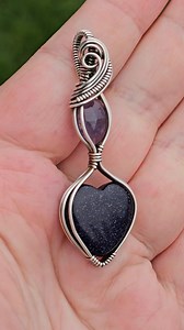 Update: SOLD Available NOW! $105 🛳. Comment SOLD below to claim. Goldstone and Iolite pendant in Silver Filled wire. Comes with a black cord necklace and jewelry polishing cloth. Shipping is $5.50. Please be ready to pay within 12 hours of claiming. (United States only please) Thank you for supporting my small business ❤️ | Heartstone Jewelry