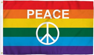[Hot Item] Rainbow Peace Sign 3X5 Foot Lgbtq  Pride Flag - Bold Vibrant Colors, UV Resistant, Golden Brass Grommets, Durable 75 Denier Polyester, Mighty-Locked Stitching