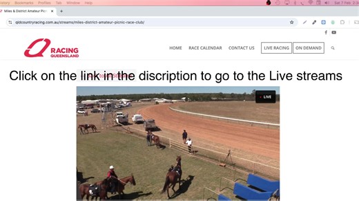 🎥 Regional Cast Live Streaming for Saturday 7 February 2026 🎥 Live continuous broadcasts: 🟢 Miles & District Amateur Picnic Race Club We are Live on the Qld. Country Racing website and Facebook. https://qldcountryracing.com.au 🏇 Racing Times, 7 February 2026 Miles & District Amateur Picnic Race Club * Race 1 – 1:30 pm * Race 2 – 2:10 pm * Race 3 – 2:50 pm * Race 4 – 3:40 pm * Race 5 – 4:20 pm Please note that the race times are approximate and may be subject to change. 🙏 We endeavour to go 