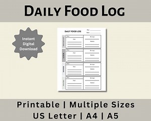 Printable Daily Food Log, Daily Food Log, Meal Tracker, Food Tracker, Daily Food Journal, Food Journal, Digital Download, US Letter, A4, A5 - Etsy Australia