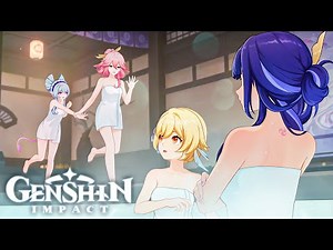 LUMINE BATHSCENE With RAIDEN SHOGUN, YAE MIKO & MIZUKI Genshin Impact 5.4 Story | Bathhouse Cutscene