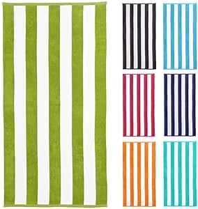 Oversized Beach Towel with 100% Cotton - XL Cabana Striped Beach Towels for Adults and Cute Pool Towels Oversized - Green and White Extra Large Beach Towel and Lightweight Quick Dry Beach Towel