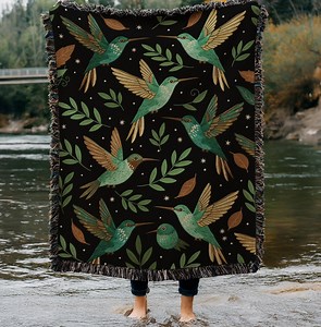 Hummingbird Pattern Woven Blanket | Tropical Bird Leaves Throw | Botanical Wall Hanging Tapestry - Etsy