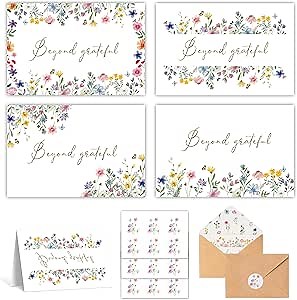 Yopyame Wildflower Thank You Cards - 52PCS Wildflower Beyond Grateful Thank You Cards With Envelopes And Stickers Floral Thank You Notes With Envelopes Greeting Cards For Wedding Baby Shower