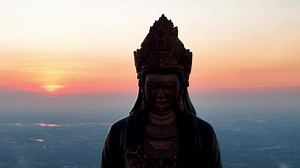 View of Ba Den mountain tourist area, Tay Ninh province, Vietnam. A unique Buddhist architecture with the highest elevation in the area view from below is very beautiful.