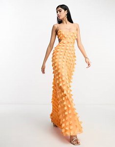 ASOS DESIGN textured strappy maxi dress with open back in orange | ASOS