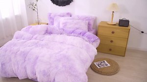 Besfunny Shaggy Fluffy Tie Dye Lilac Comforter Cover Twin Set – Faux Fur Shaggy Tie Dye Lilac Bedding 2-Piece Set (1 Plush Duvet Cover + 1 Furry Pillow Sham) Cozy Bed Set