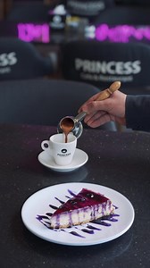 Turkish coffee meets blueberry cheesecake—a perfect flavor fusion. #princess #cafe #turkishcoffee #chessecake | Princess Cafe & Restaurant