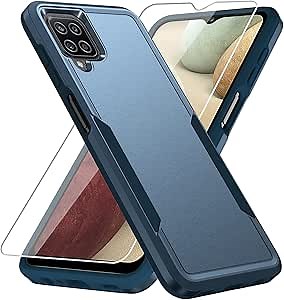 for Galaxy A12 Case, with Screen Protector [Military Grade Drop Tested] Heavy-Duty Tough Rugged Slim Shockproof Protective Case for Samsung Galaxy A12, Blue