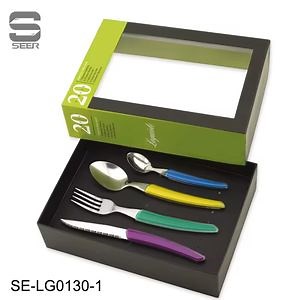 [Hot Item] Colorful Stainless Steel Flatware Set Included Steak Knife, Serving Fork Dessert Spoon with ABS Handle