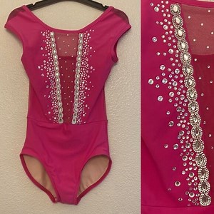 BP design Custom solo custom rhinestone hot pink Dance Costume Leotard adult XS
