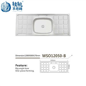 [Hot Item] Walnut Stainless Steel Sink Single Bowl Double Drain Kitchen Equipment Wso12050-B
