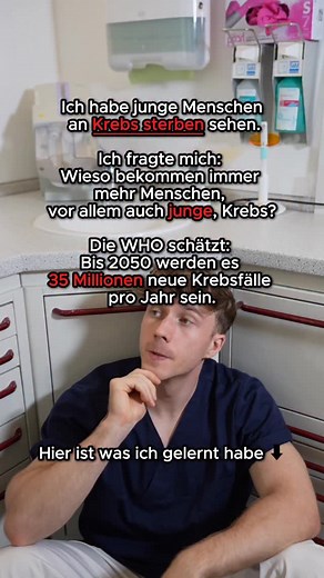 Die wahrscheinlichsten Ursachen - eine Kombination mehrerer Faktoren: 🍔 Lebensstil & Ernährung Mehr hochverarbeitete Lebensmittel, zu viel Zucker, ungesunde Fette und Mangel an Ballaststoffen erhöhen Entzündungen im Körper und verändern den Stoffwechsel. ⚖️ Bewegungsmangel & Übergewicht Fettleibigkeit ist ein starker Risikofaktor für viele Krebsarten. Die Raten steigen auch bei jungen Menschen dramatisch. 🏭 Umweltgifte & Schadstoffe Mehr Kontakt mit Pestiziden, Mikroplastik, Abgasen und hormon