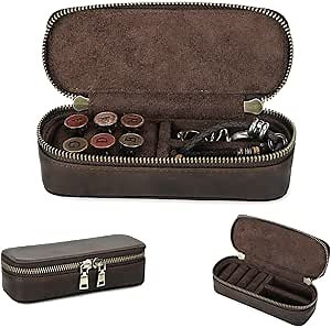 CONTACTS Crazy Horse Leather Cufflink Box for Men Travel Jewelry Storage Case Small Jewelry Organizer Padded Tray for Cufflinks Rings Earrings Studs