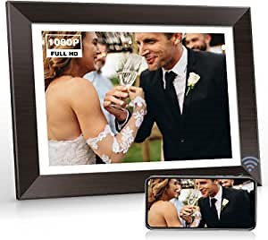 BSIMB Smart FHD Wi-Fi Picture Frame with Wood Effect, 11 Inch Electronic Digital Photo Frame with IPS Touch Screen, Share Pictures & Videos via App/Email, 16GB Storage, Gift for Grandparents