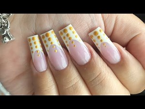 Pink And White Deep French Dotted Tip Acrylic Nail