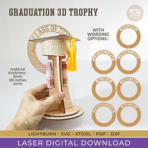 Graduation Trophy With 3D Graduation Cap SVG Laser Cut Files. With Money Holders and Wordings. Perfect for Award and Graduation Stand. - Etsy