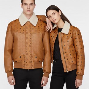 MCM Visetos Monogram Leather Bomber Jacket: Shearling Collar, Unisex - Etsy Australia