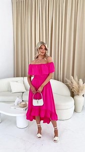 Margot Robbie 🤝 Barbie Movie The 'Hot Pink Bardot Style Midi Dress'📲🛍️ | AX Paris