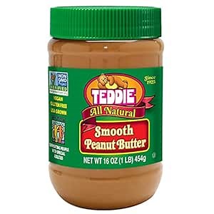 Teddie All Natural Peanut Butter, Smooth, Gluten Free & Vegan, 26 Ounce Plastic Jar (Smooth, 26 Ounce (Pack of 1))