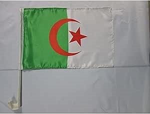 Algeria Car Flag 18'' x 12'' - Algerian Car flags 30 x 45cm - Banner 18x12 INCHES PLASTIC STICK - AZ FLAG