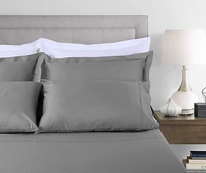 Threadmill Home Linen Luxury 100% Supima Cotton Sheets, 4-Piece 1200 Thread Count Gray Solid Print Bed Sheet Set, Queen