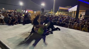 Diving crossbody by @Skyebyee to @MissaKate11 #Summerofzelo | @ZeloWrestling Check out zelopro.com for more information on future shows or past shows #ZeloProWrestling #ZeloPro @WhiteCastle @WCThunderBolts | Wrestling With Unicorns
