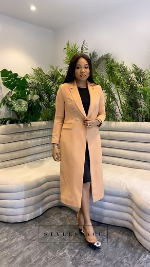 1.5K views · 18 reactions | Make basic outfits look effortlessly sophisticated in this classy military long line blazer. Item description: Tan Long Line Military Blazer UK Size: 6 & 8 Price: 47,500 Naira Model’s Size: UK 10 Model’s height: 5ft8 Shop online or in-store. . . . #stylespaceafrica #tanblazer #blazers #workwearstyle #longblazer | Style Space Africa | Facebook