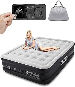 OlarHike Inflatable Queen Air Mattress with Built in Pump,18" Elevated Durable Mattresses for Camping,Home&Guests,Fast&Easy Inflation/Deflation Airbed,Black Double Blow up Bed,Travel Cushion,Indoor