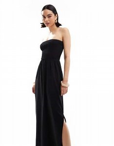 Threadbare bandeau midi dress with shirred bust in black | ASOS