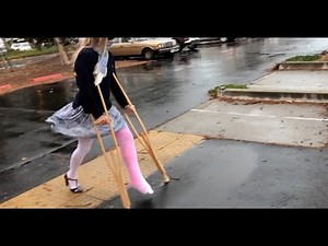 Crutching on a Windy Day in a Long Leg Cast