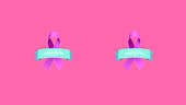 Animation of multiple pink ribbon logo and breast cancer text...