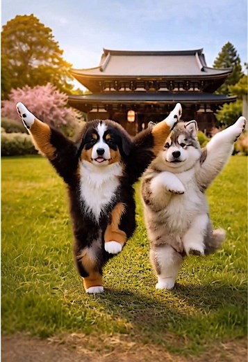 バーニーズマウンテンとアラスカンマラミュートの本能寺の変ダンス #バーニーズマウンテン #アラスカンマラミュート #本能寺の変ダンス #dogdance #kling3 @Kling AI