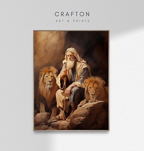 Daniel in the Lion's Den Daniel Lions Den Christian Watercolor Painting Christian Bible Wall Art Print Poster Printable DIGITAL DOWNLOAD - Etsy