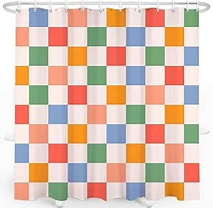 Checkered Shower Curtain, Retro Vintage 60s 70s Shower Curtain Vintage Washable Waterproof Fabric Bath Curtains Set for Bathroom Decor with 12 Hooks, 72x72 Inches(03)