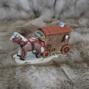 Lefton Horse-Drawn Veterinarian Wagon Figurine - Brown and White Colonial Villag
