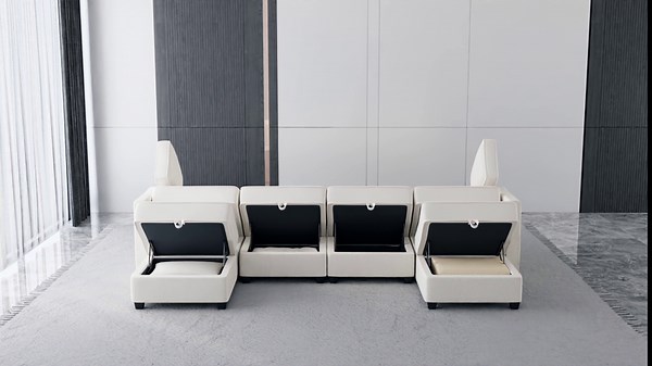 Morden Fort Modular Sectional Sofa with Storage, Convertible U Shaped Couch with Chaise, 6 Seat Sleeper Sofa Bed for Apartments, Living Room