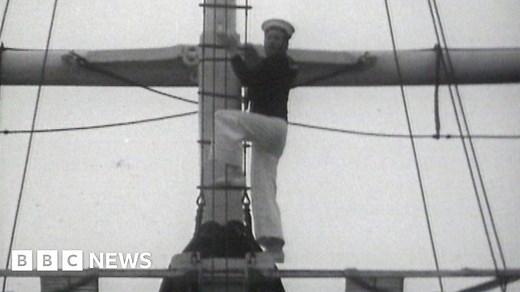BBC Rewind. John Noakes climbs mast of HMS Ganges at Shotley Gate