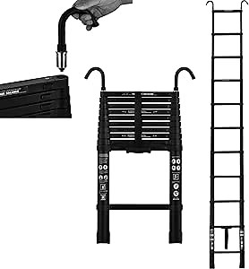 Extendable Ladder Aluminium 10.5FT Portable Straight Telescoping Ladders with 2 Hooks Multipurpose Retractable Tall Save Space for Loft Attic Roof Builder Supplies Household (3.2M)