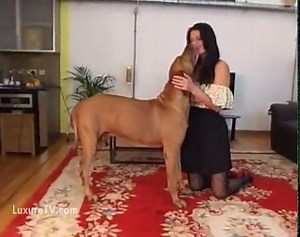 This long hair brunette is hot for dog cock
