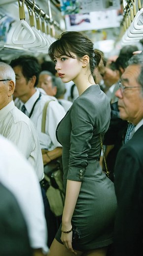 満員電車でのAIガールと美しさ